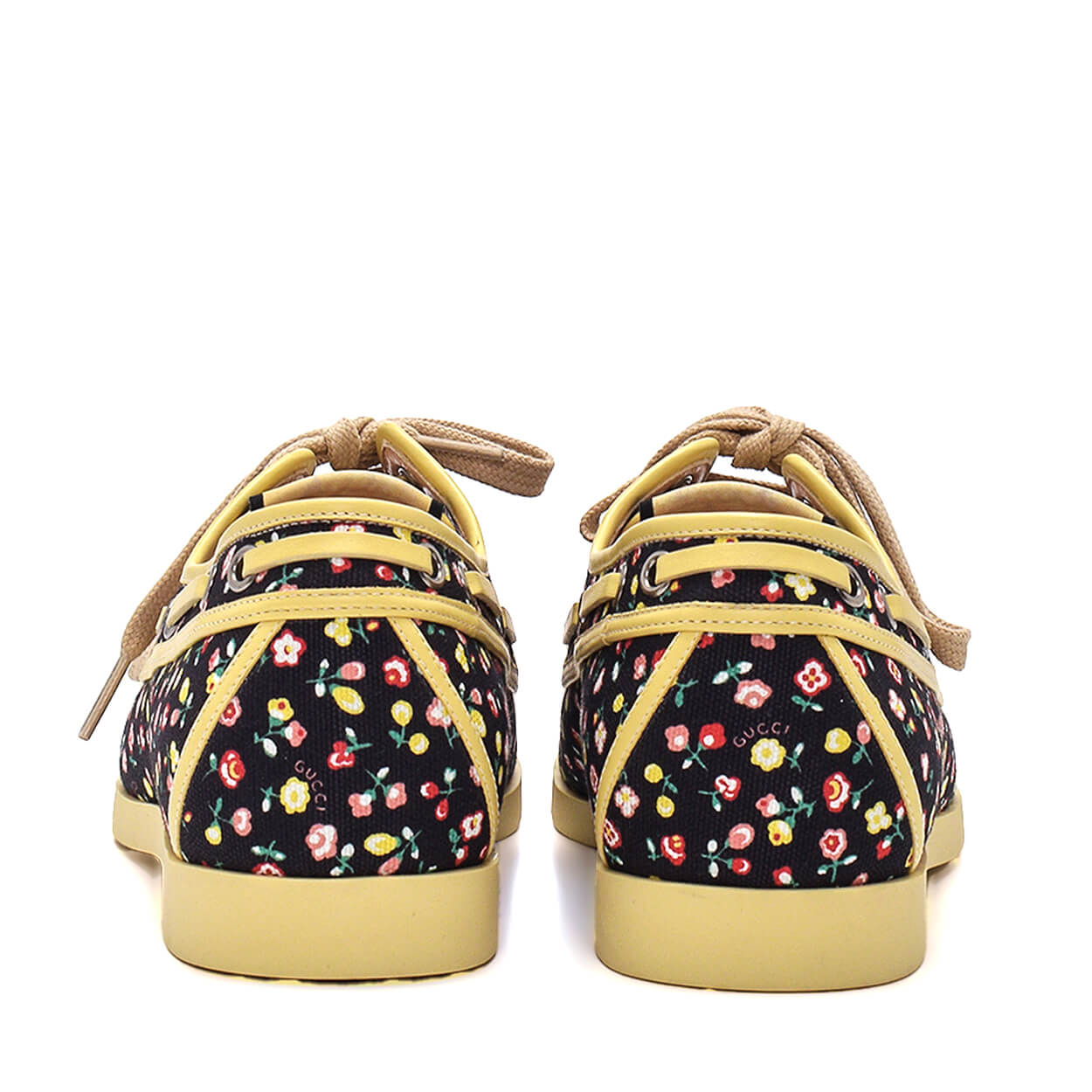 Gucci - Black & Cream Canvas Floral Print Liberty Boat Shoes